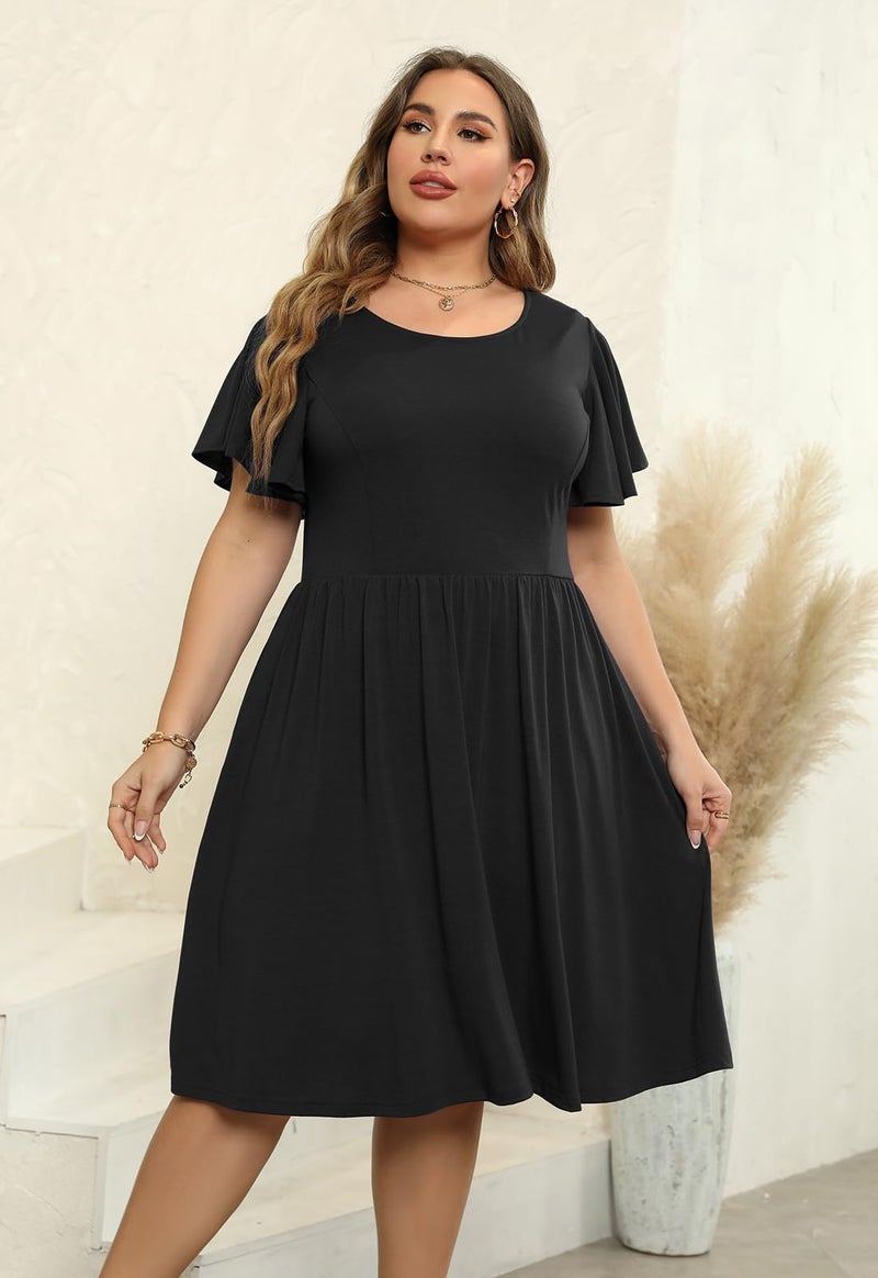 Nemidor Women's Plus Size Dress Vintage Party Midi Casual Summer Fit and Flare Dress with Pocket NEM212 (20, Black) - Image 3